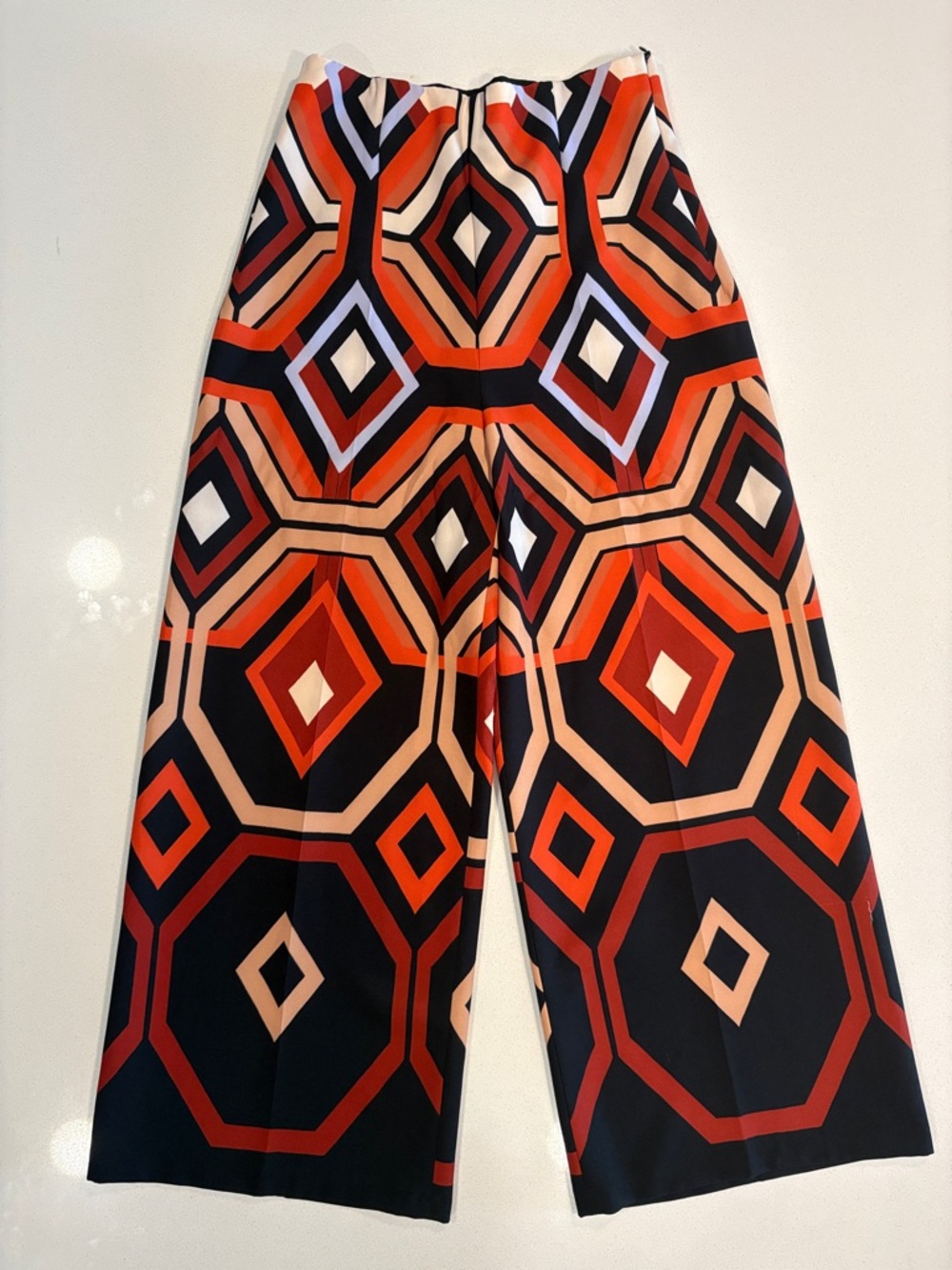 Zara Geometric Wide-Leg Chinos in Black, clay Red, Tan